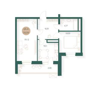 2-к квартира, строящийся дом, 55м2, 2/17 этаж